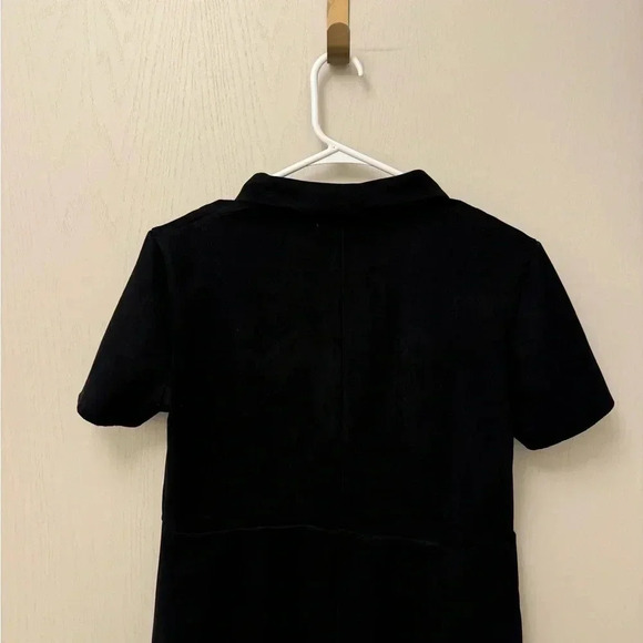 Zara Black Faux Suede Collared Mini Dress Snap Down EUC Size M Chic Classic - Picture 6 of 9